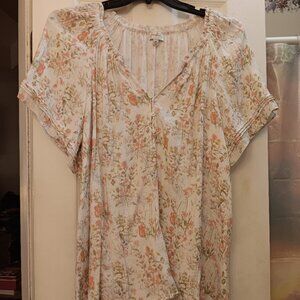 Wonderly White and Peach Short Sleeve Pull Over Blouse Size 3X